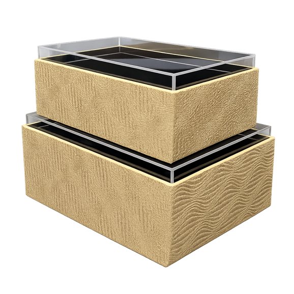 Annie gift boxes with acrylic tops in gold