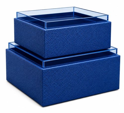 Annie gift boxes with acrylic tops in royal blue