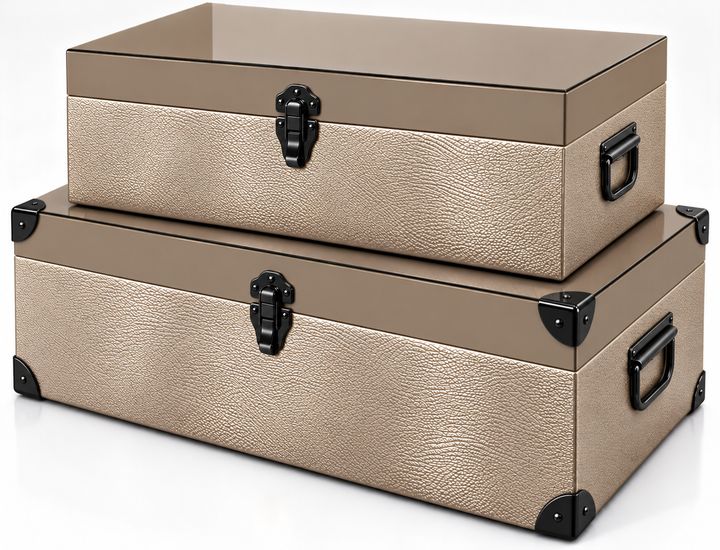 Eto trunks in champagne with black hardware
