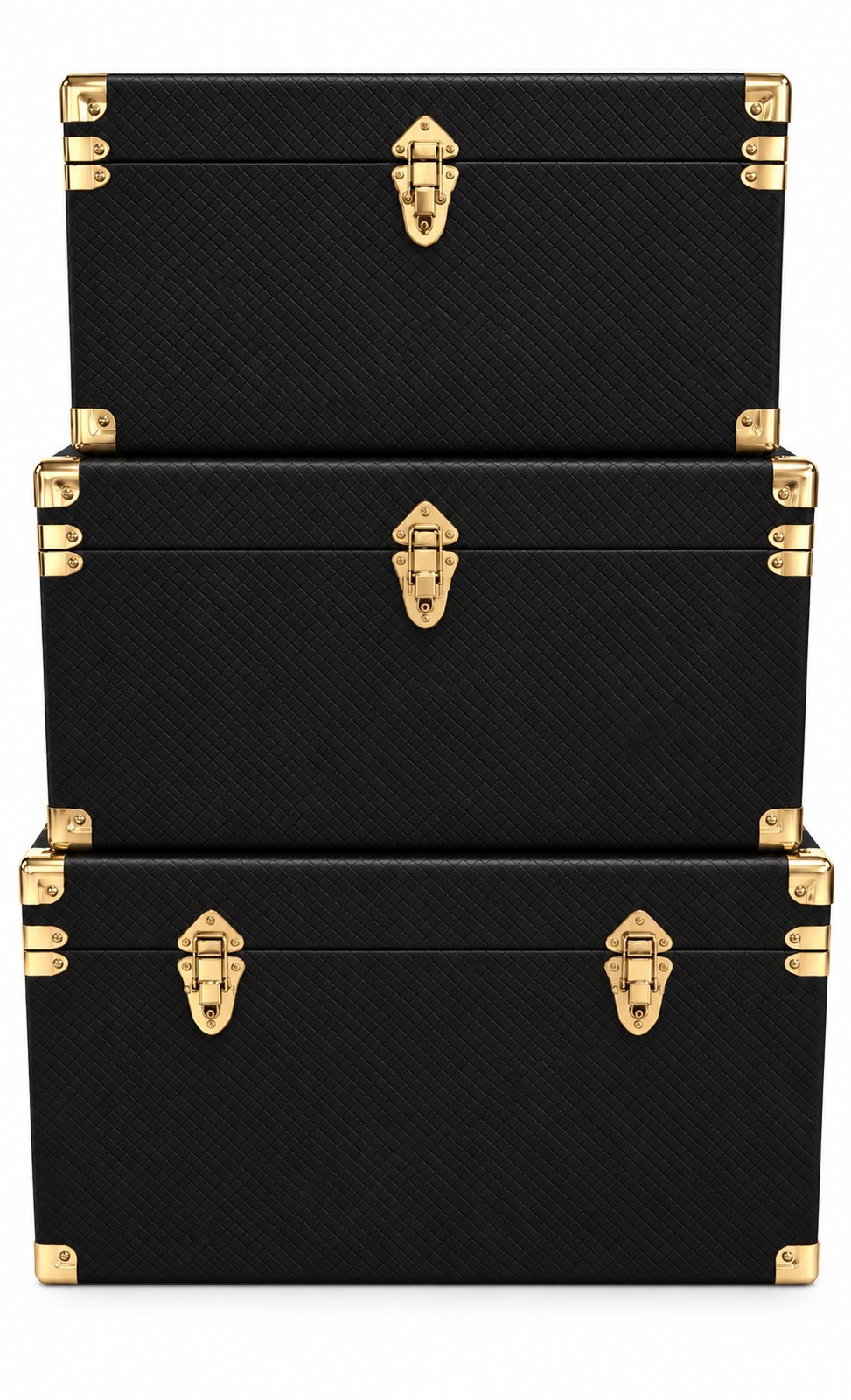Uyor deep trunks stacked in black with gold clasps
